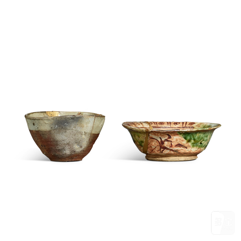 A Karatsu kawakujira tea bowl and a Seto painted yellow  tea bowl, Japan, Edo period, 17th century | 日本 江戶時期 十七世紀 唐津燒皮鯨茶盌及瀨戶燒茶盌 - 图2